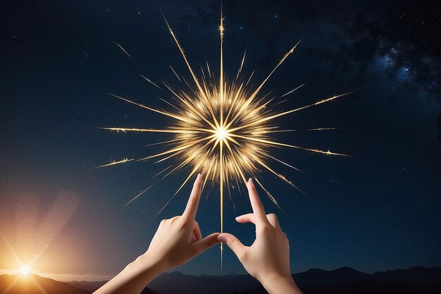 Photo clock hands reaching towards a star new year concept backgrounds