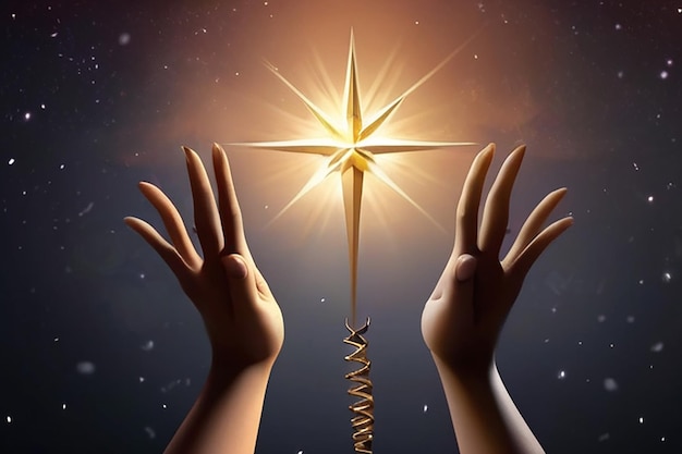 Photo clock hands reaching towards a star new year concept backgrounds