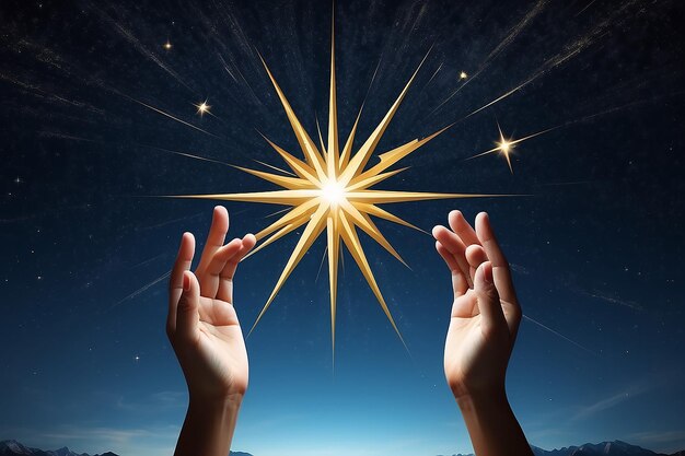 Photo clock hands reaching towards a star new year concept backgrounds