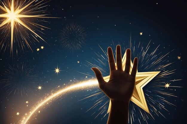 Photo clock hands reaching towards a star new year concept backgrounds