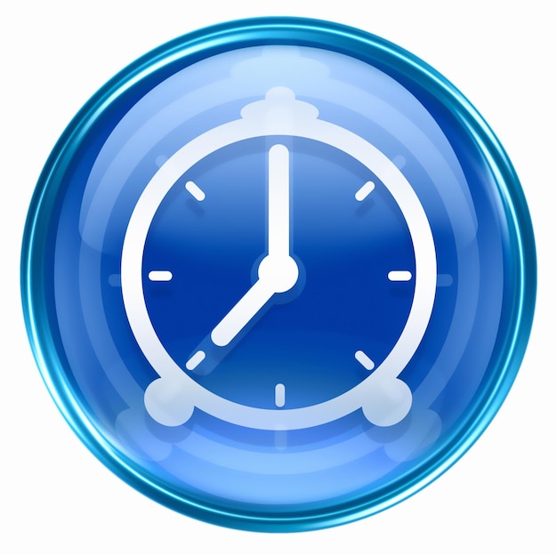 Photo clock icon blue isolated on white