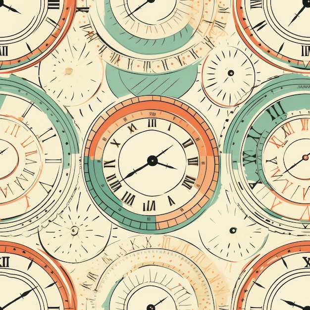 Clock illustration pattern banner Clock design Generate Ai