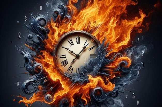 Photo a clock immersed in flames