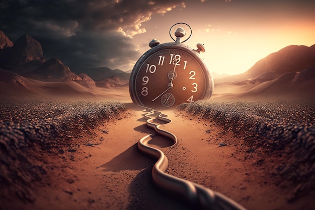 A clock is on a desert road with a time of 7 : 30.