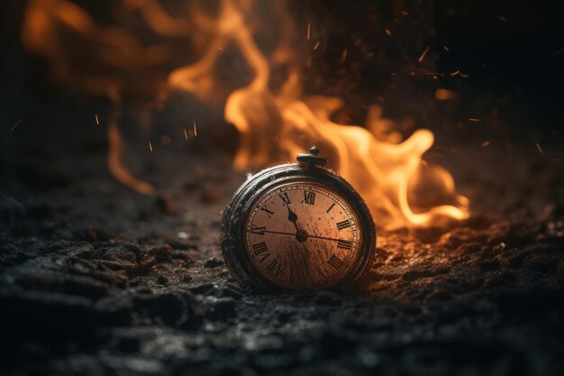 The clock is on fire AI generated