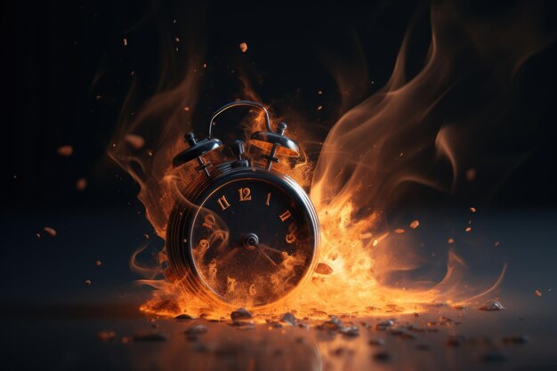 Photo the clock is on fire ai generated