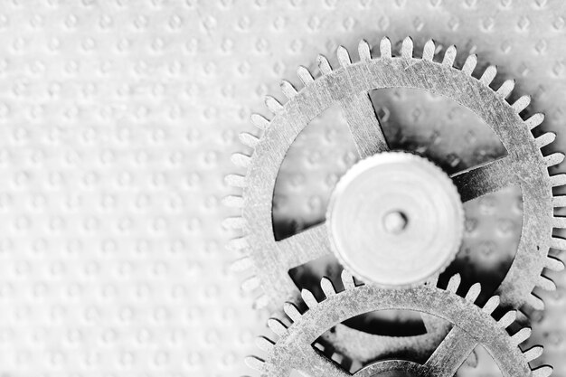 Clock mechanism, black and white photo