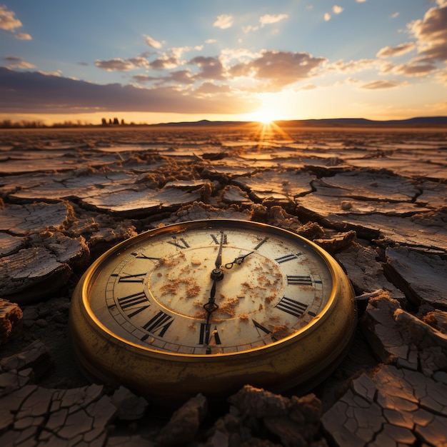 Foto orologio che si scioglie su un deserto sterile