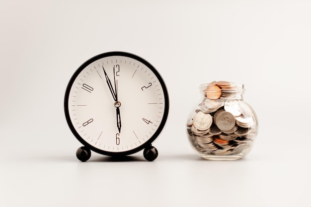 Clock and money time work concept and money with time value