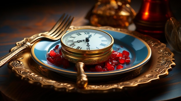 Clock on plate Generative Ai