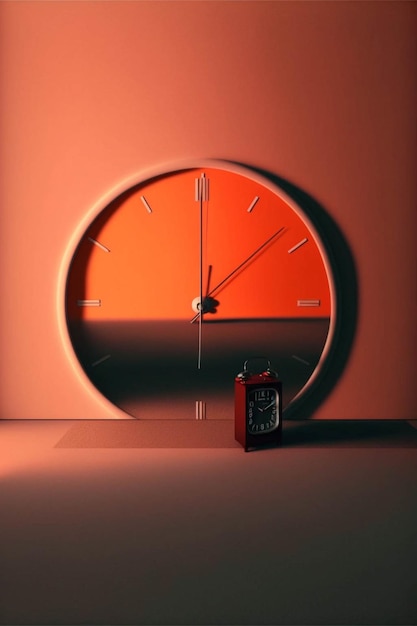 Clock sitting on top of a table next to a suitcase generative ai