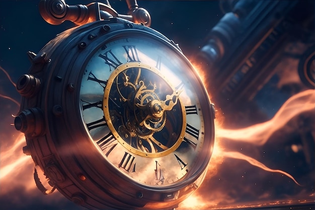 Clock in space on fire Generative AI