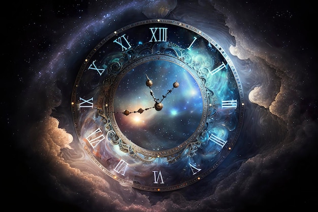 Photo clock in space time concept generative ai