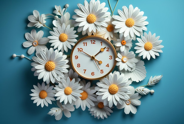 a clock surrounded by flowers