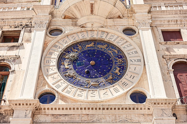 Clock tower detail in Venice, in Italy an example of Renaissance architecture