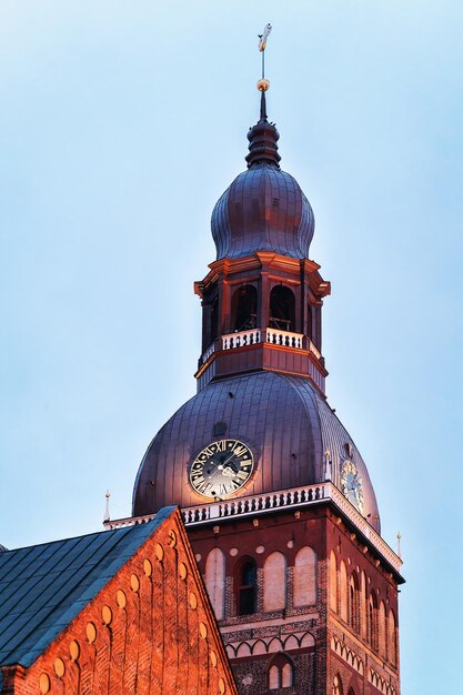 Clock tower of Dome Cathedral in Riga Old Town