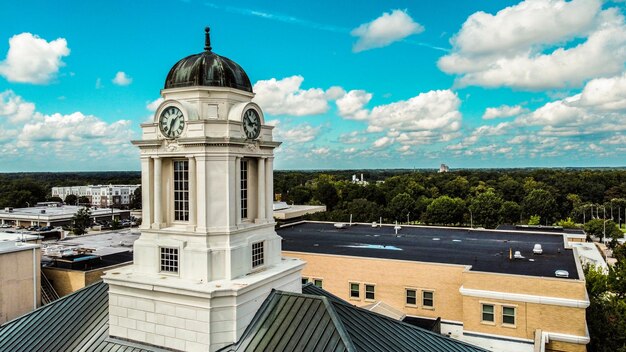 Clock tower drone shot