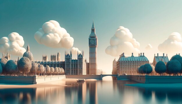 a clock tower is in the background of a city scene