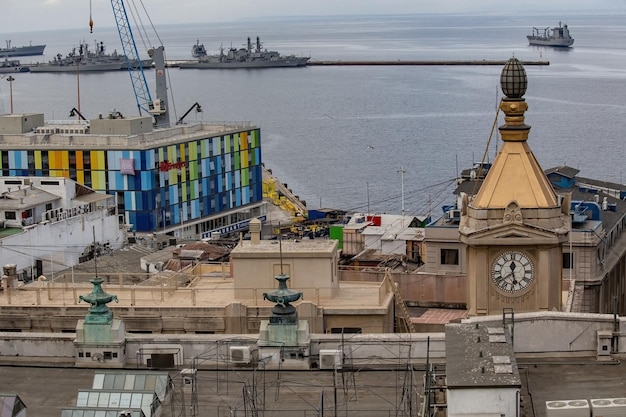 Clock tower and port view at Valparaiso Chile