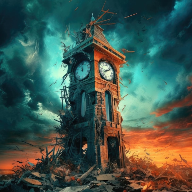 clock tower surrealistic storm illustration dream sleepwalking wall art magic poster tattoo