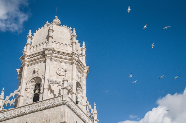 Photo a clock tower with a bird flying in the sky above it