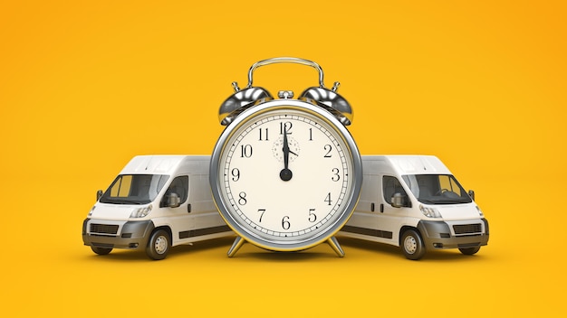 Photo clock and white truckfast shipping 3d rendering