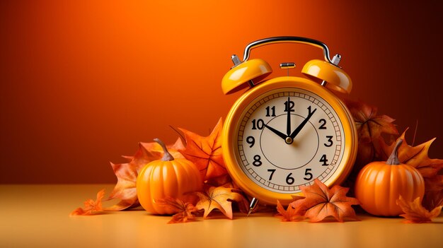 clock with autumn leaves