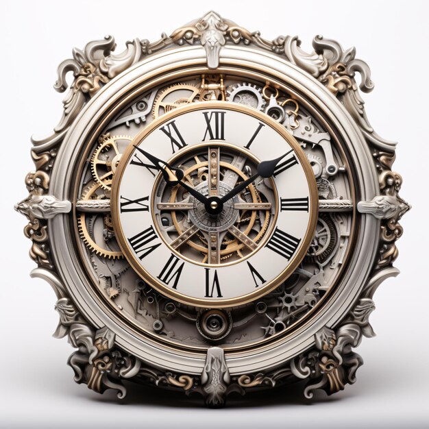 a clock with a gold and silver design