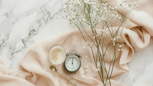 A clock with gypsophila flowers