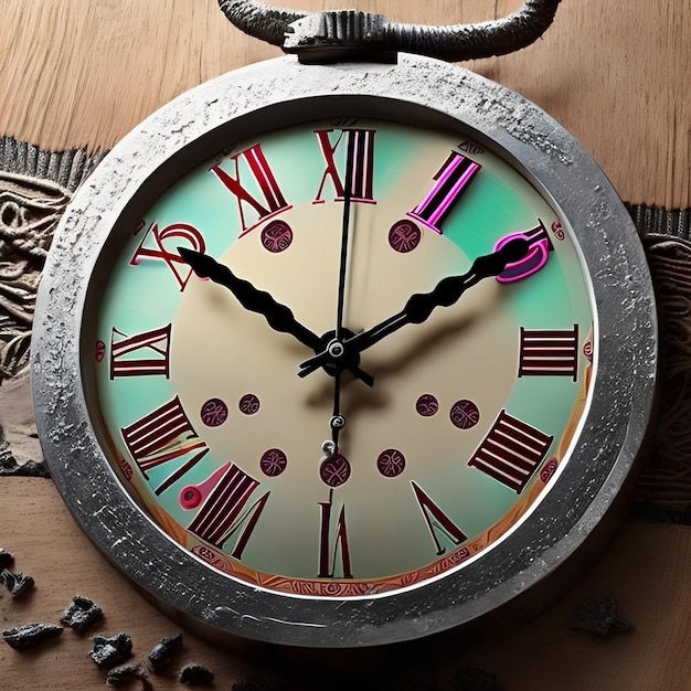 A clock with the hands on the face of it