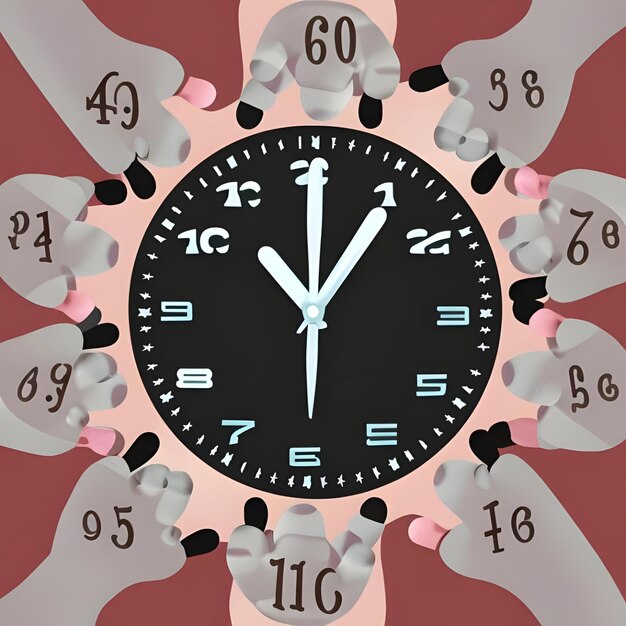 Photo a clock with hands of fingers and numbers of