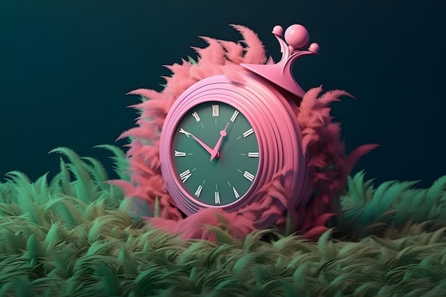 A clock with the number 2 on it is on a green background.