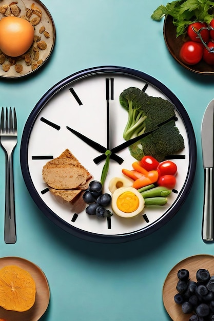 a clock with a picture of a meal on it