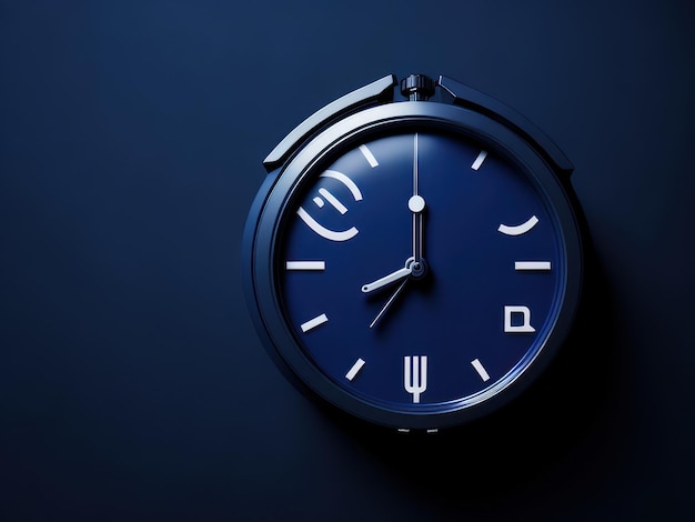 A clock with the time as 12 : 00 is displayed on a blue background.