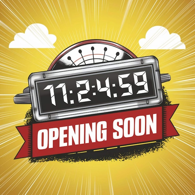 Photo a clock with the words opening soon on it