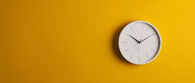 A clock on a yellow wall