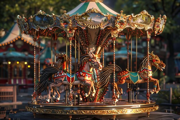 Clockwork carousel with mythical creatures as ride