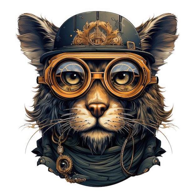 Clockwork Menagerie Een Steampunk Zoo Animal-logo versierd met een spectaculaire Steampunk-bril