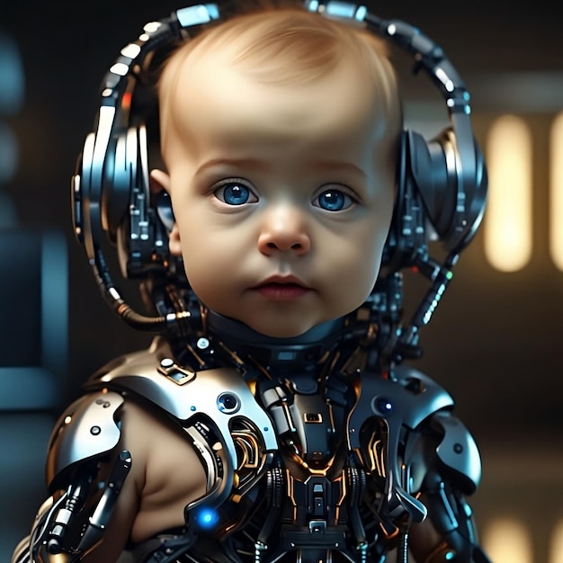 Photo clockwork tenderness the charm of baby cyborg