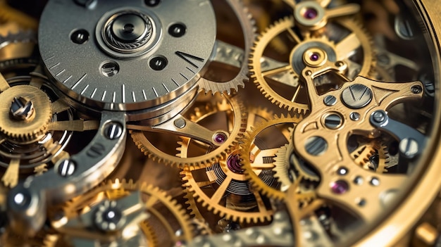 clockwork watch mechanism showcases intricate gears and cogs