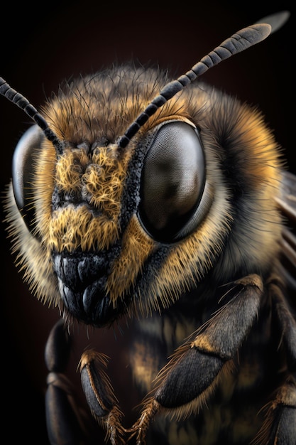 Close bee on dark background AI Generative