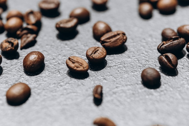 Close closeup of roasted coffee beans