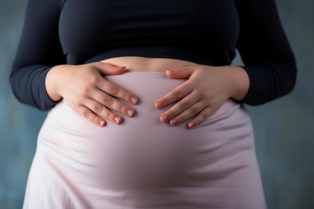 Photo close detail of the belly of someone mindful of obesity expressing concern about health impacts