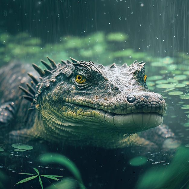 Close look of crocodile swimming