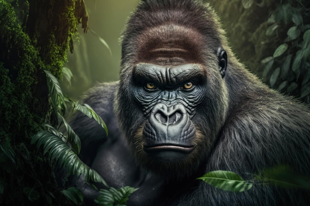 Close portrait adult gorilla Generative AI