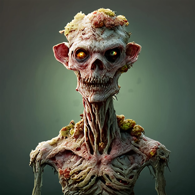 close poseren portret van een geïnfecteerde antropomorfe zombie achtergrond AI gegenereerd