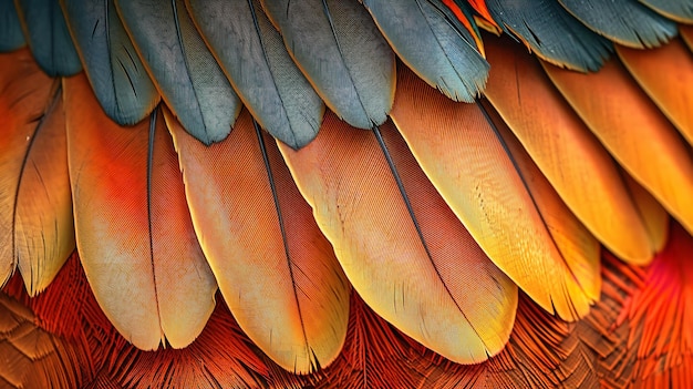 Close shot of Chinese golden pheasant feathers a beautiful color combination for background image Generative AI