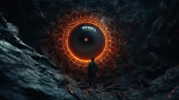 Close shot of a eye with fire flames inside it Generative AI