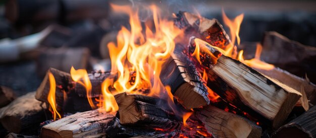 Photo close shot of flames engulfing firewood