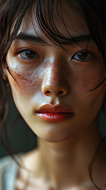 Close shot of make up less Asian woman in summer dress Generative AI